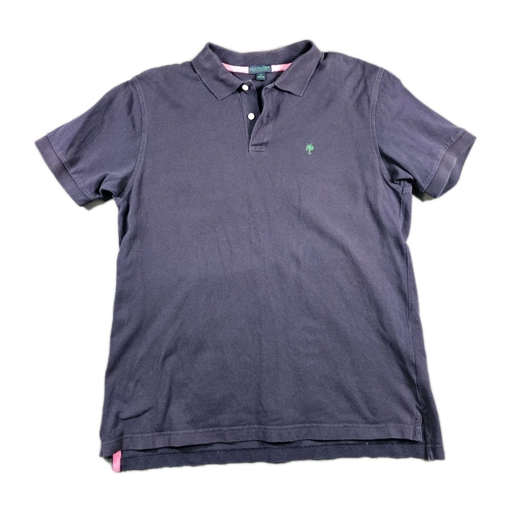 Lilly Pulitzer Via Palm Beach Womens‎ Medium Navy Pima Cotton Polo Shirt Logo